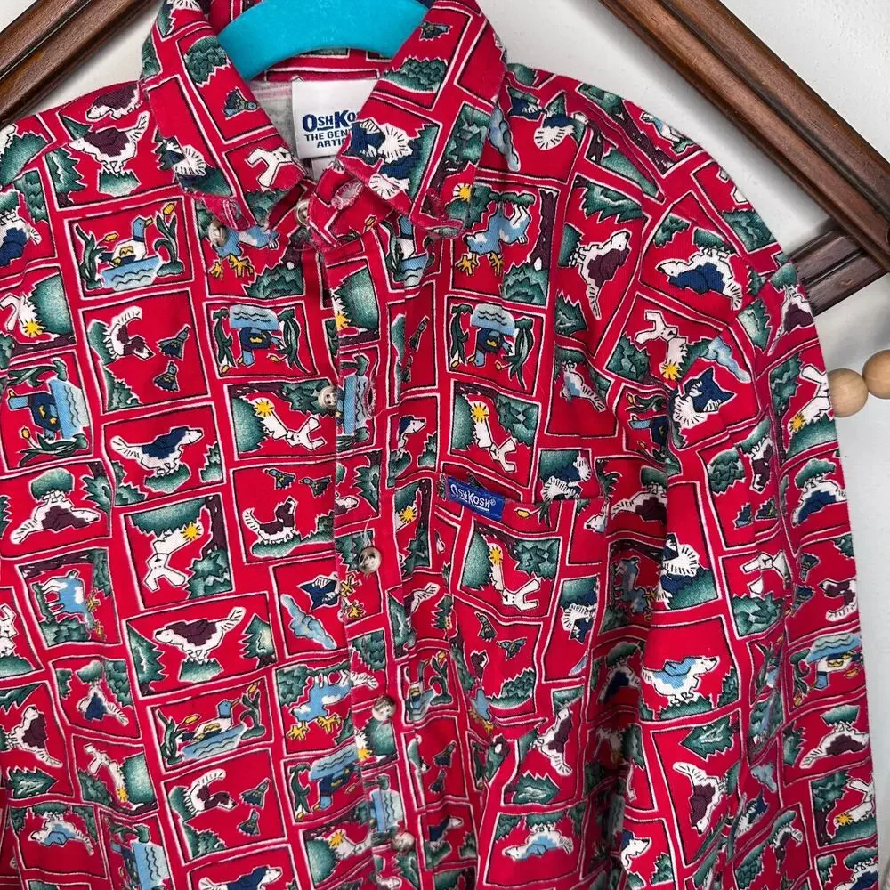Vintage OshKosh Cartoon Dog Print Button Down
